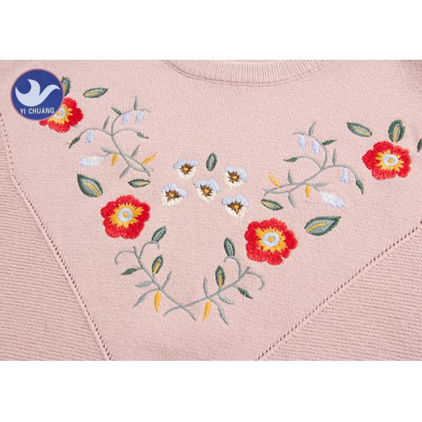 Flower Embroidery Soft And Warm Womens Knit Pullover Sweter Crew Neck