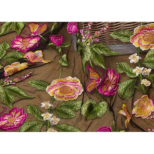 Тяжелая вышитая Мулти покрашенная ткань шнурка, ткань Тюль винтажного шнурка флористическая