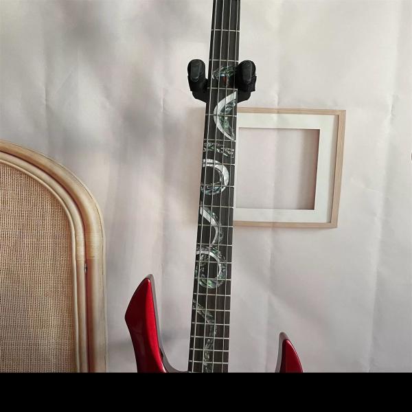 Custom Special Irregular Body Shape Transparent Red Electric Bass Guitar 4 Strings Basswood Body