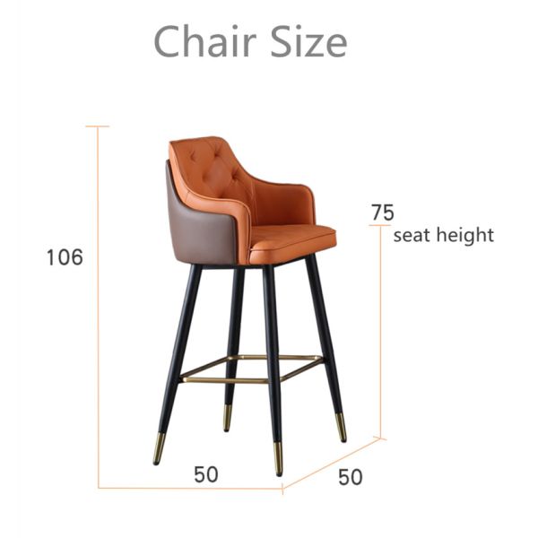 Metal Arm Orange Synthetic Leather Stool Cheap Commercial Modern Tall Bar Chair
