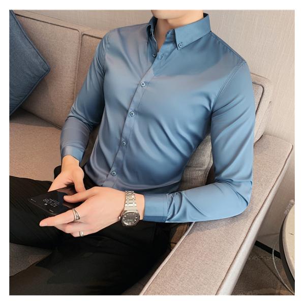 Men's Fashionable Business Casual Shirt Plain Solid Long Sleeve Slim Fit Office Shirts