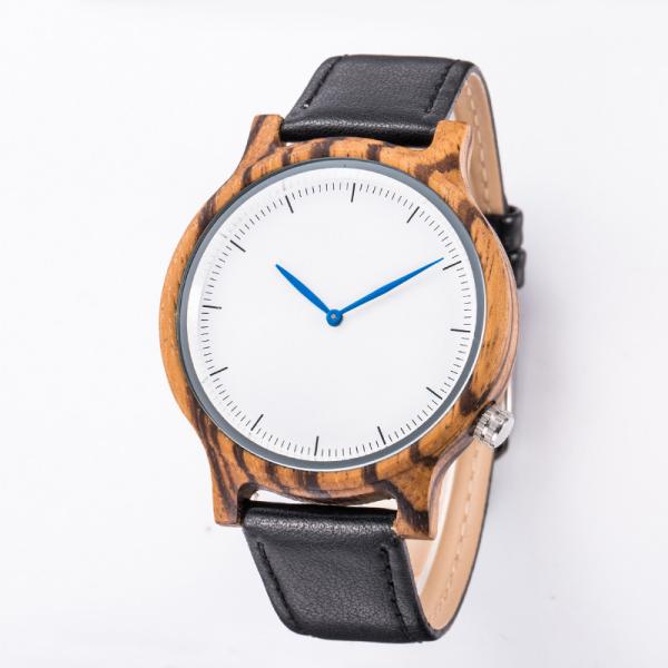 Wood Face Watch With Leather Band / Miyota Movement Leather Watches For Men