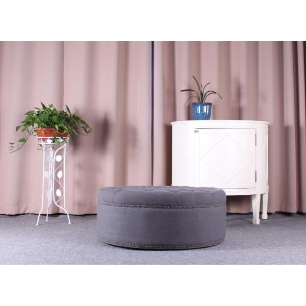 Event wedding round button wooden ottoman linen fabric birch wood with sliver nails foot stool