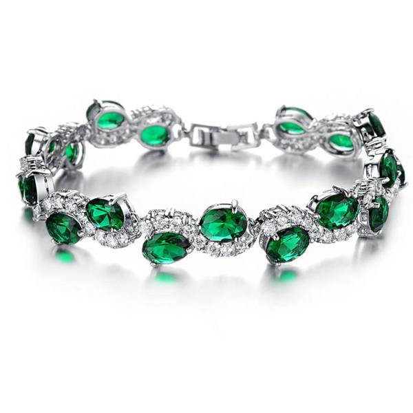 Women Platinum Plated Green Cubic Zirconia Bracelet Wedding Jewelry(JDS924GREEN)