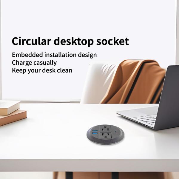 Round Sofa Set Embedded Electric Power Socket with 2 US Standard Power Outlets & Dual USB A Charging Socket Modern Furniture