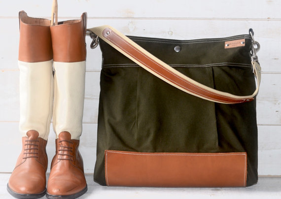 BEST SELLER Diaper bag,Messenger bag Green Stockholm with Leather strap,Ikabags