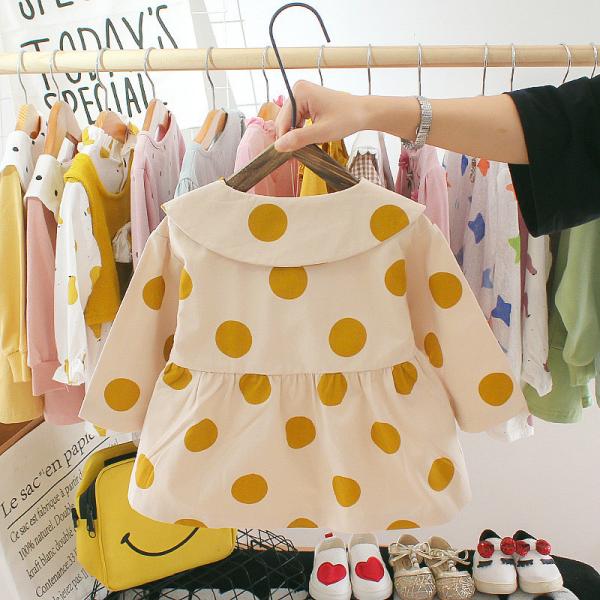 Pink Lapel 110CM Spring Children'S Clothing Coat Polka Dot Pattern