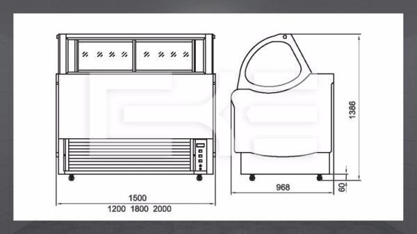 1500mm Saving-energy Ice Cream Showcase,Low Noise Fan Cooling Curved Tempered Glass Doors Commercial Refrigerator
