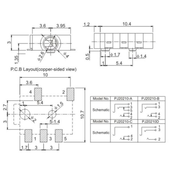 Ag покрыл наушники Джек 3,5 Mm DC разъем-розетки 0.3A 30V