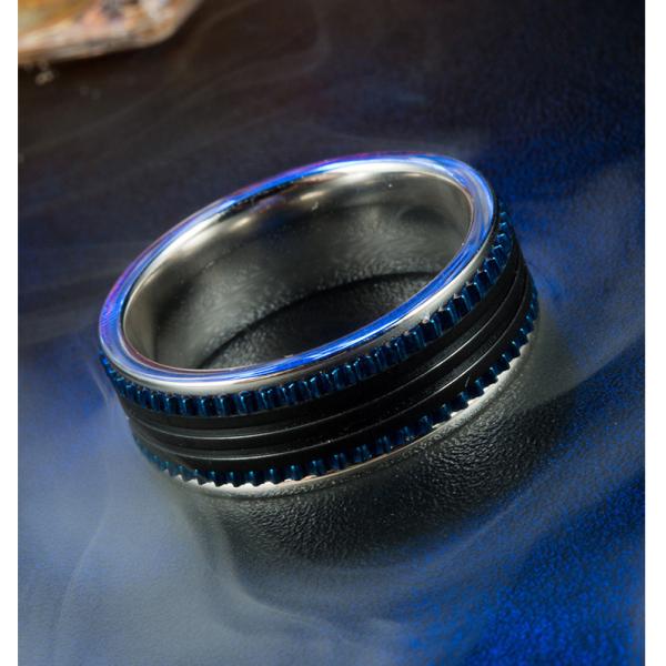 Anillos de hombre de acero inoxidable con chapa negra y azul 6 mm 7 mm 8 mm 9 mm ancho del anillo
