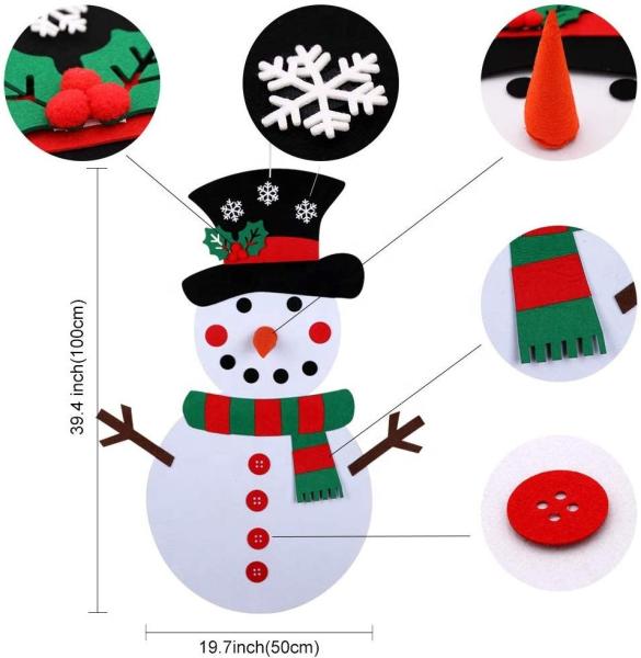 Harmless 100*50cm Felt Christmas Snowman Ornaments For Wall / Window