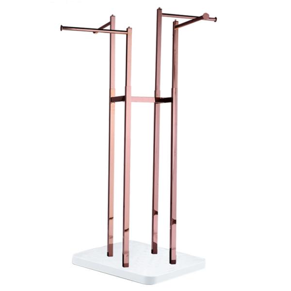 Golden Finish 4 Way Clothing Rack for Customized Size Retail Clothing Display Stand