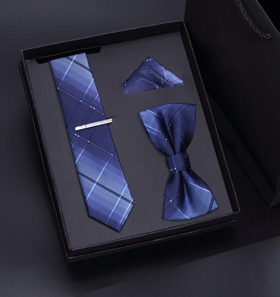 Custom Fashion High Quality Mens Red Necktie Tie Gift Set Hanky With Bowtie Clip Set