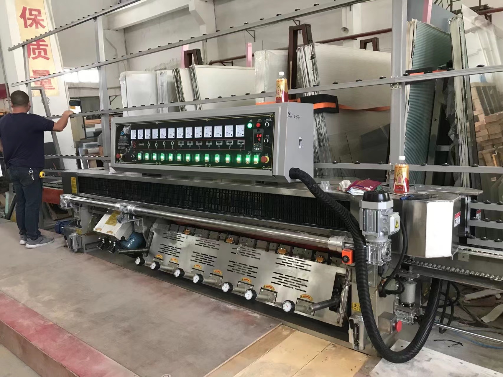 11 Motors Straight Line Glass Edging Machine Multistage 7500*1000*2600mm