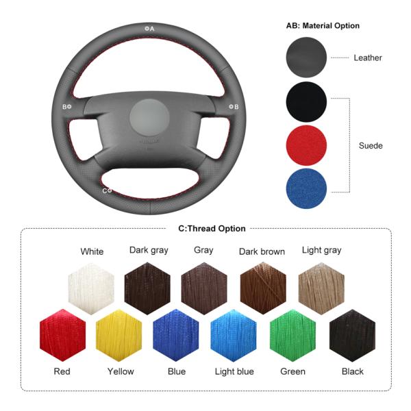 VW Caddy 2003-2006 Caravelle 2003-2009 Transporter T5 2006 Hand Sewing Black Thread Steering Wheel Cover