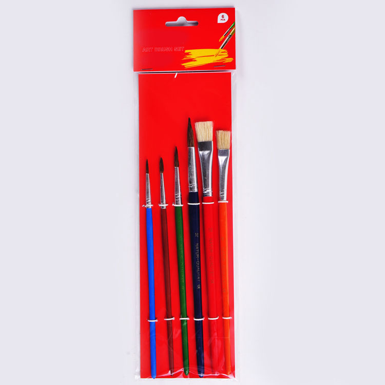 6pcs horse hair paper card with rope wood wholesale painting brush set