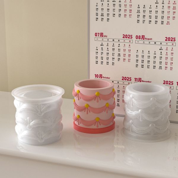 Circular aromatherapy gypsum relief lace ribbon storage jar silicone mold DIY candle cup decoration mold