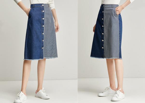 CF Buttons Ladies Dress Skirt Contrast Stripe Denim 100% Cotton Mid Length
