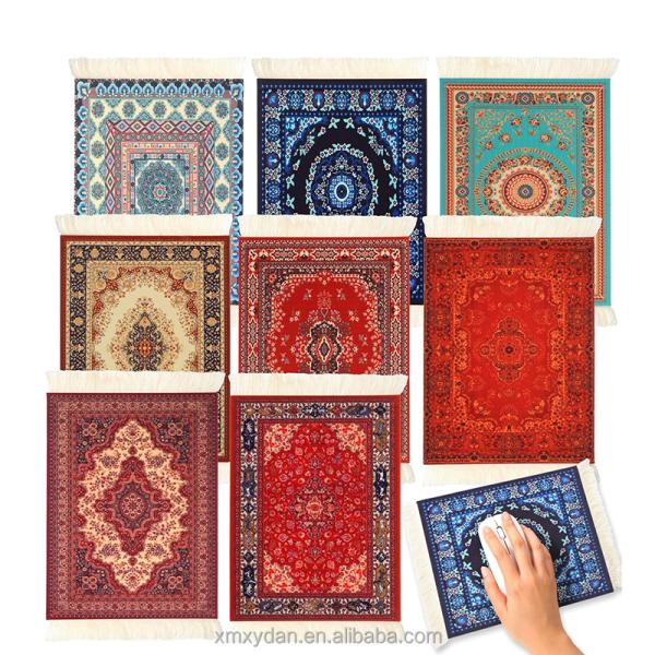 Retro Style Carpet Pattern Mouse Pad with Customizable Thickness and Mini Woven Rug Mat