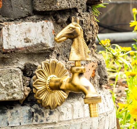 Animal Shaped Handle Antique Brass Outdoor Water Tap And Sprayer