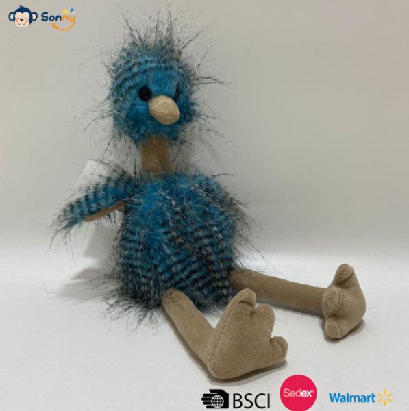 OEM Factory Wholesale Custom Blue Peacock Fluff Ostrich Plush Toys Gift Stuffed Animal