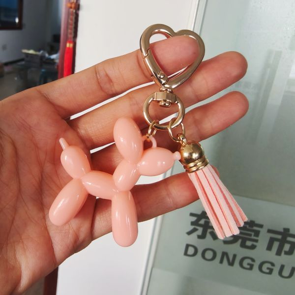 GUGEER Pink Jelly balloon Dog Keychain Lovely Puppy Key Ring,Cute Pet Animal Keychain Decor Metal Keyring Portable Gift for Girls