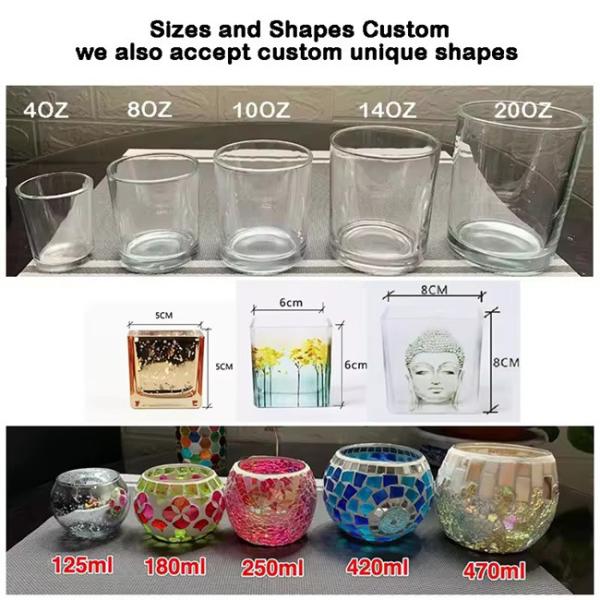 4oz 8oz 10oz 14oz 20oz Simples recipientes de vidro transparente preto e branco