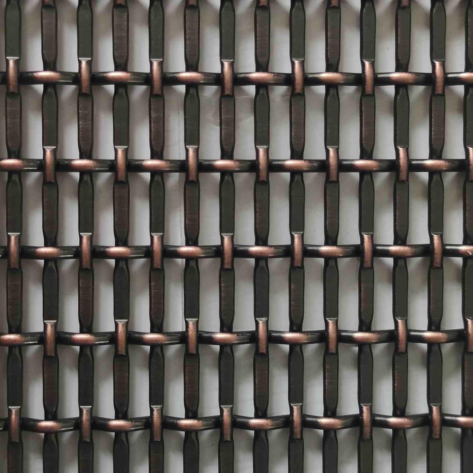 Copper Edged Vertical Strip Square Woven Decorative Metal Mesh