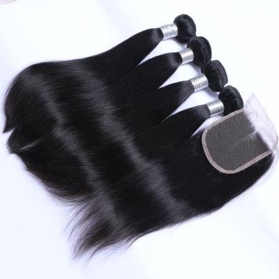 o cabelo 7A brasileiro reto empacota com fechamento, cabelo humano da categoria 7A