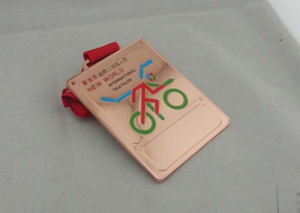 IRON KIDS medal, die casting with soft enamel, antique brass plating, Full color printing ribbon.