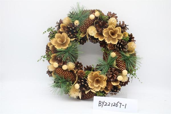Wholesale Artificial Christmas Door Decoration Supplies Nature Pine Cone Large Christmas Wreath Garland Decor