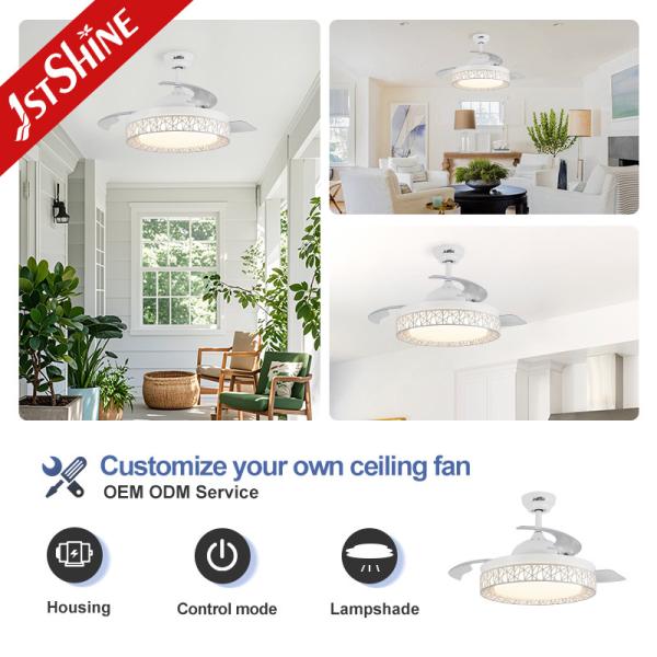6 Speeds 42 Inch Retractable Ceiling Fan Light With Bluetooth Speaker