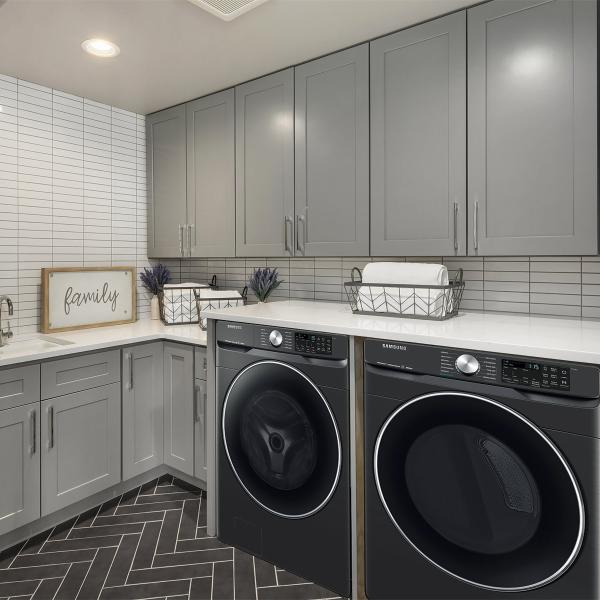 Customized Solid Dark Grey Bathroom Cabinet Shaker Washing Machine Cabinet