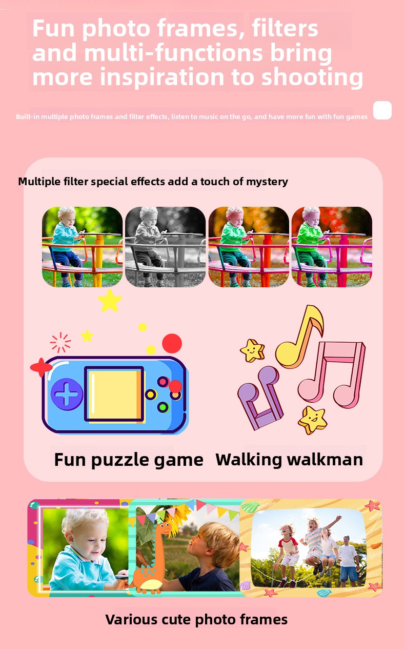 Feitianma 2.0 Inch Screen 1080P HD Dual-lens Children's Camera with Unicorn Graphic Design Children's Toy Gift