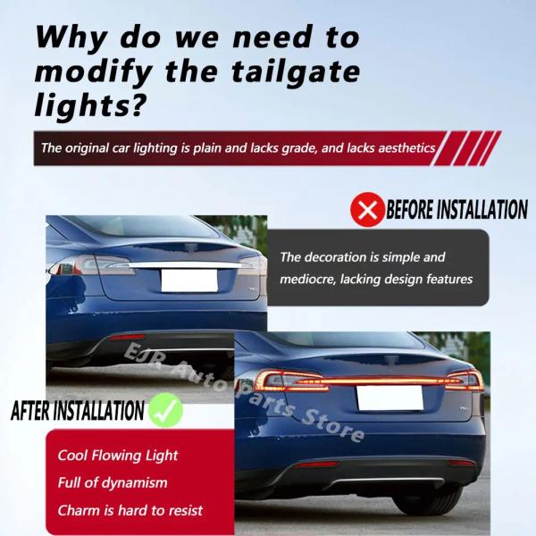 Through Taillight For Tesla Model S Upgrade Led Tail Light Assembly Rear Turn Brake Flowing Car Accessory Lamp Bar