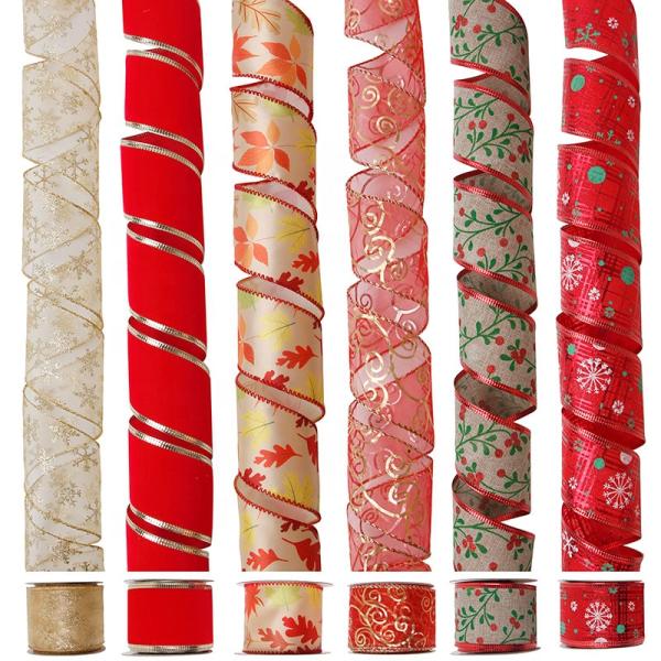 MSD OEM 2-1/2 Inch Red Plaid Burlap Fabric Wired Edge Ribbons for Holiday Decoration