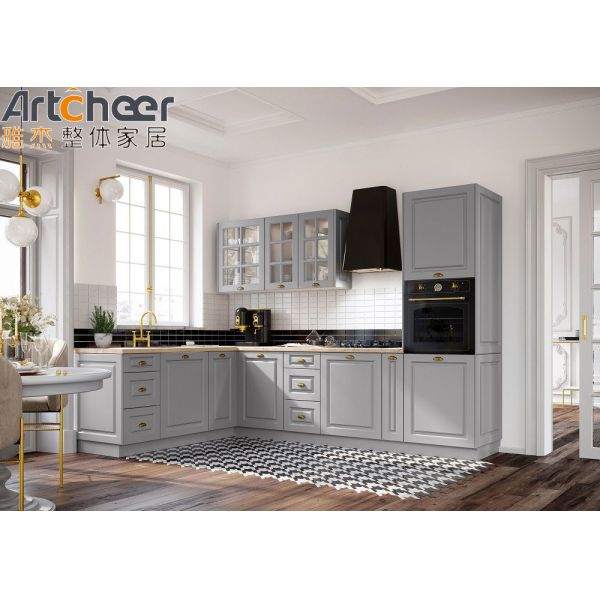 Modern Solid Wood Kitchen Cabinet with Quartz Stone Table Top and 5 Year Warranty