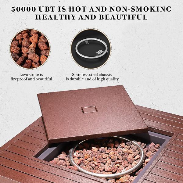 30 Inch Res Outdoor Propane Fire Pit 50,000 BTU Adjustable Flame Square Fire Table