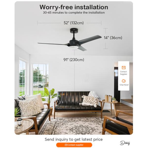 Ventilador de teto LED de alto fluxo de ar 220V Design simples com controle remoto e fonte de luz