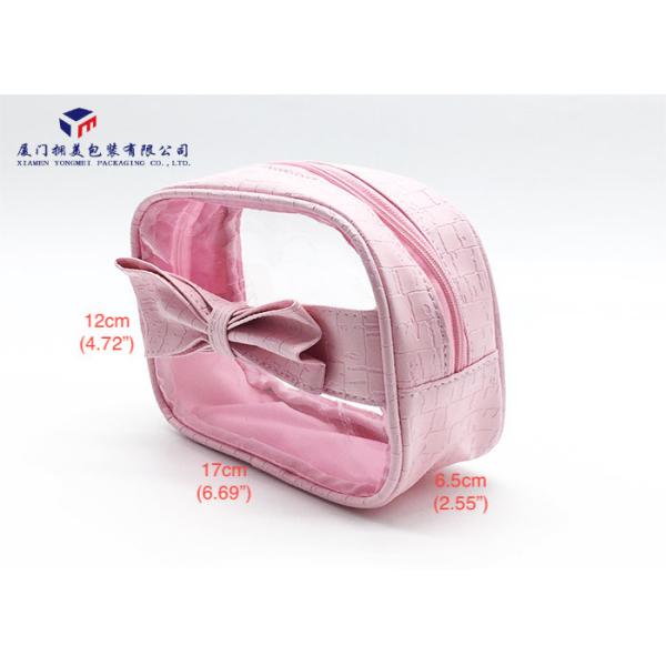 Embossed Pink PU Leather Bag Super Clear Soft PVC Window Leather Cosmetic Bag