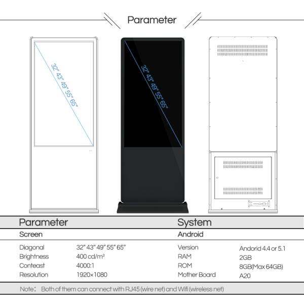Black Interactive Touch Screen Kiosk Indoor 110V 43inch LCD Information Display