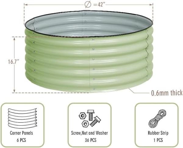 φ42X17H Galvanized Steel Round Raised Garden Planter Bed Light Green