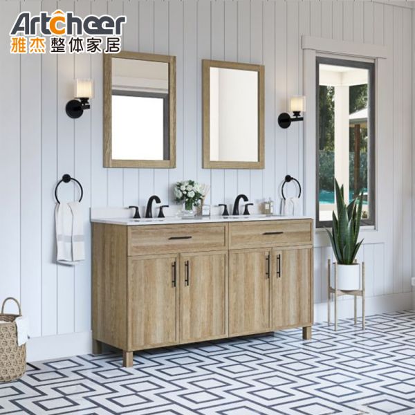 Contemporary Water Resistant Eco-Friendly Bathroom Vanity Combo with Marble Sink Table Top