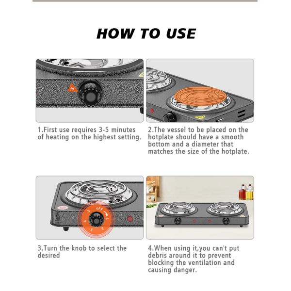 Portable Hot Plate Electric Cooking Stove Wholesale Black 2 Burner Household Appliance Temperature Control