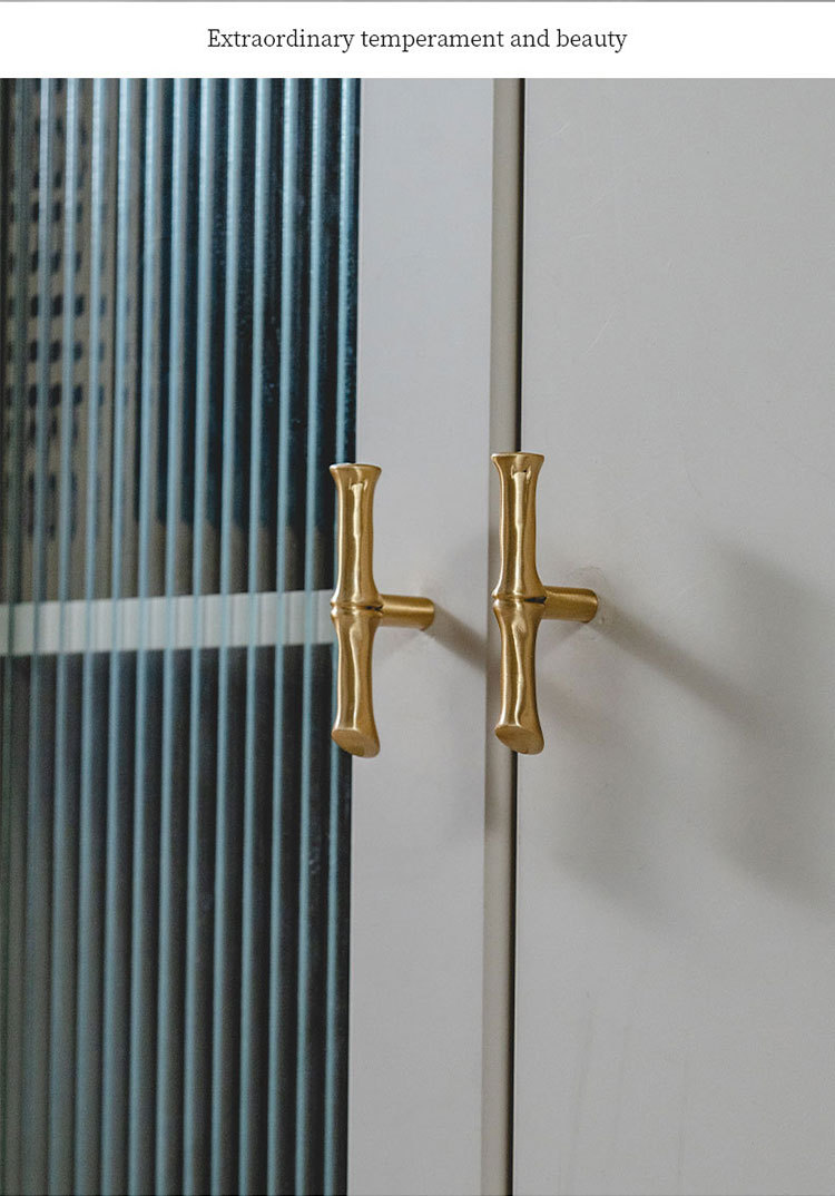 New Design Solid Brass Contemporary Furniture Handle Gold T-Bar Door Pull Dresser Knobs for Wardrobe and Drawer