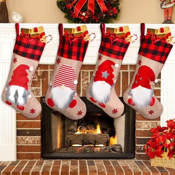 Christmas Stockings Unique 3D Gnomes Stockings Santa Claus Fireplace Hanging Stockings for Christmas Holiday Ornaments