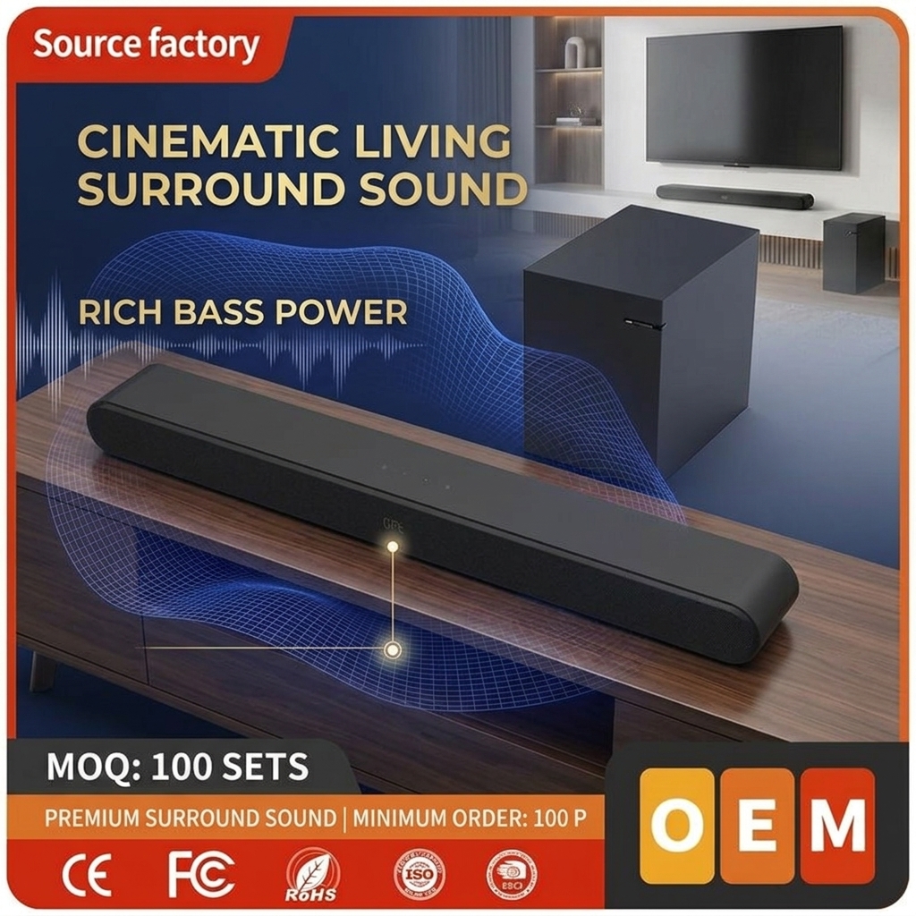 TV Soundbar Speaker ASW590-2.1 100W Subwoofer Karaoke Theater Bluetooth 5.0