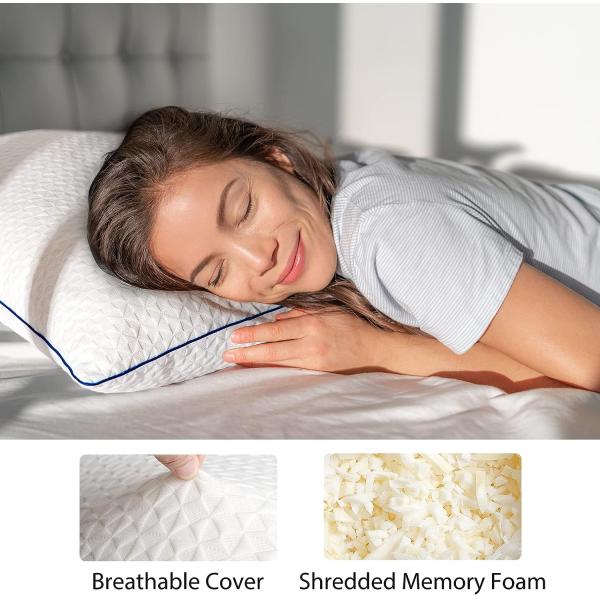 Removable and Washable Memory Foam Firm Pillows for Queen Size Adjustable Bed Set of 2