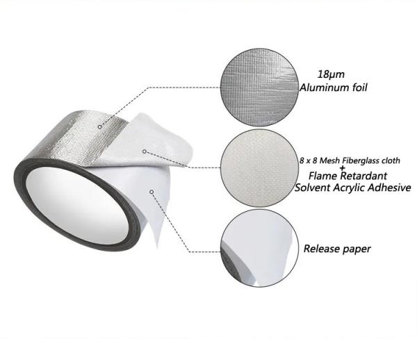 Fireproof HVAC Thermal Insulation Aluminium Tape Heat Resistant Fiberglass Cloth Tape