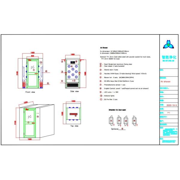 Ливень воздуха чистой комнаты отдельного человека с алюминиевыми дверями качания